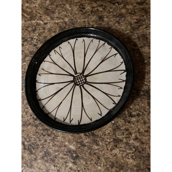 Vintage Brown & Tan FLOWER Bowl Plate - Sunflower Catchall Plate - Picture 5 of 7